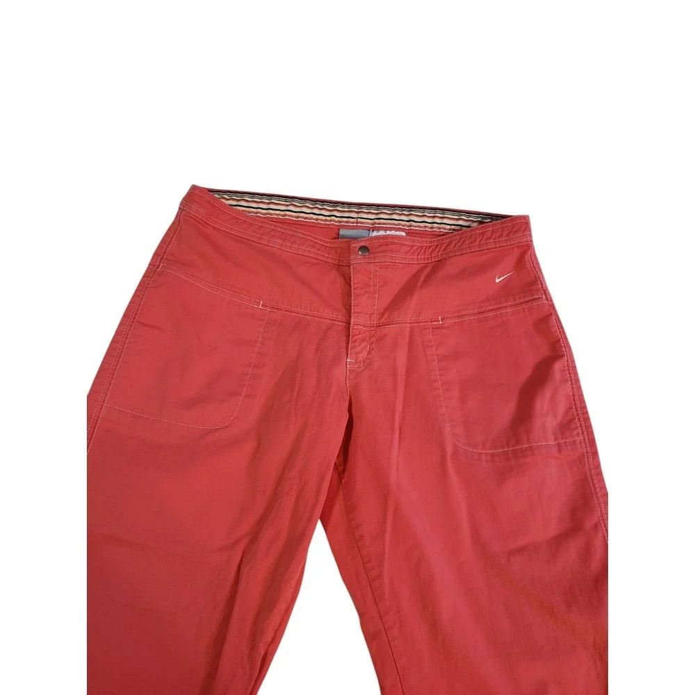 Nike Womens Trouser Pants‎ S Red Drawstring Waist Flat Front Mid Rise Pockets